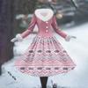 Women's Casual Hooded Dress Long-Sleeve V-Neck Patchwork Fleece Christmas Print Dress