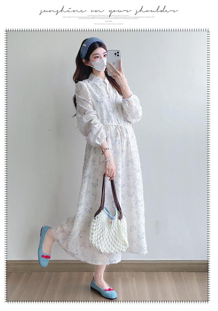 Hepburn Style Butterfly Jacquard Maternity Dress - High Quality, Long Sleeve, Early Spring 2026 Collection