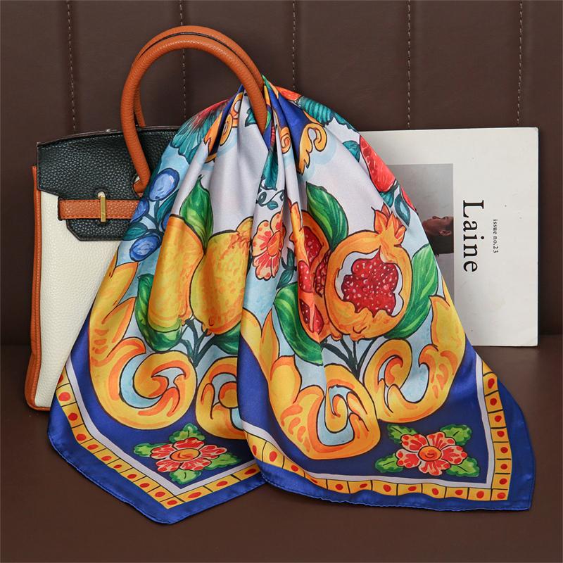 2026 New Fashion Print Silk Hairbands Summer Lemon Scarf Women Elagant Bandana Neck Kerchief Head Bands Foulard Female Scarfs