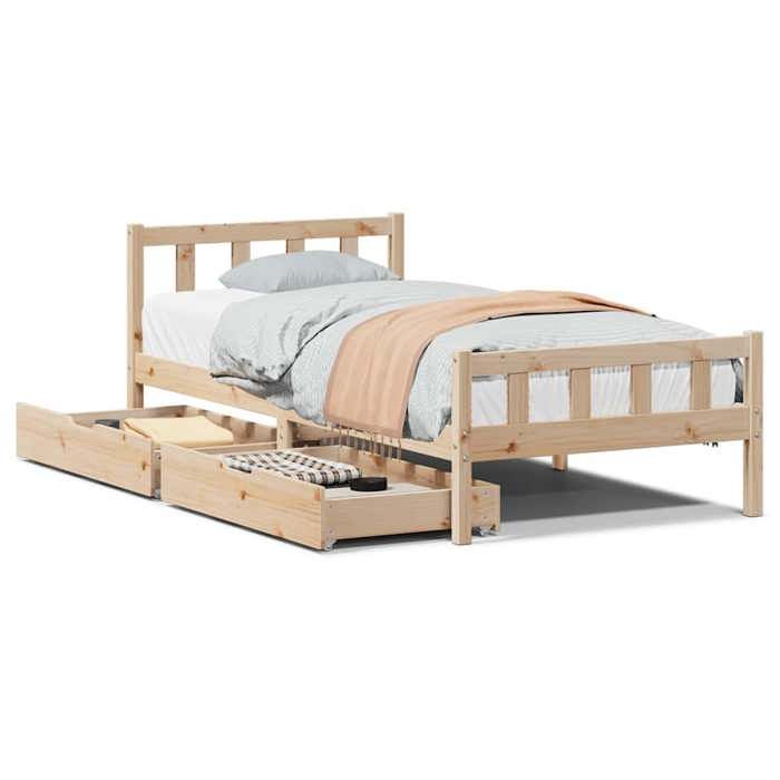VidaXL Cadre de lit avec tiroirs 90x190 cm bois de pin massif, sommier, cadre de lit simple, cadre de lit en bois massif, 3301565