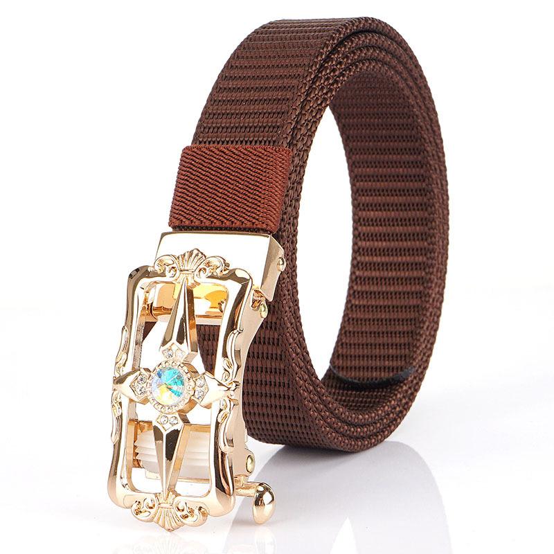 New Women'S Commuting Belt With Automatic Buckle Nylon Waistband, Outdoor Leisure Versatile Double-Layer Thick Belt