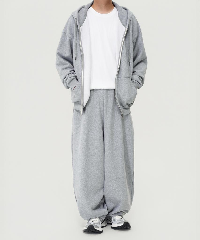 Beokeuldaun 500G Heavy Cotton Simple Wide Fit Balloon Sweatpants (Melange Grey)