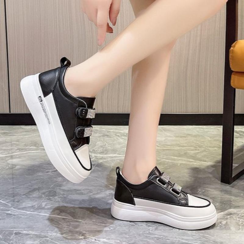 Frühling, Sommer, Herbst und Winter Damenschuhe Damen-Sneaker Weiße Schuhe Low-Top Riemen Runde Zehenpartie Freizeitschuhe