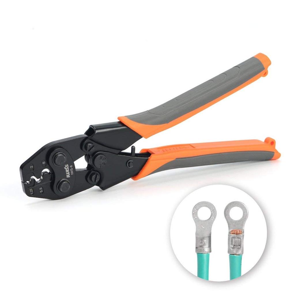 IWISS Crimping Tool for Bare Crimp Terminals and JIS Compatible IWS-8 Sleeves, Compliant, 1.25-8.0sq