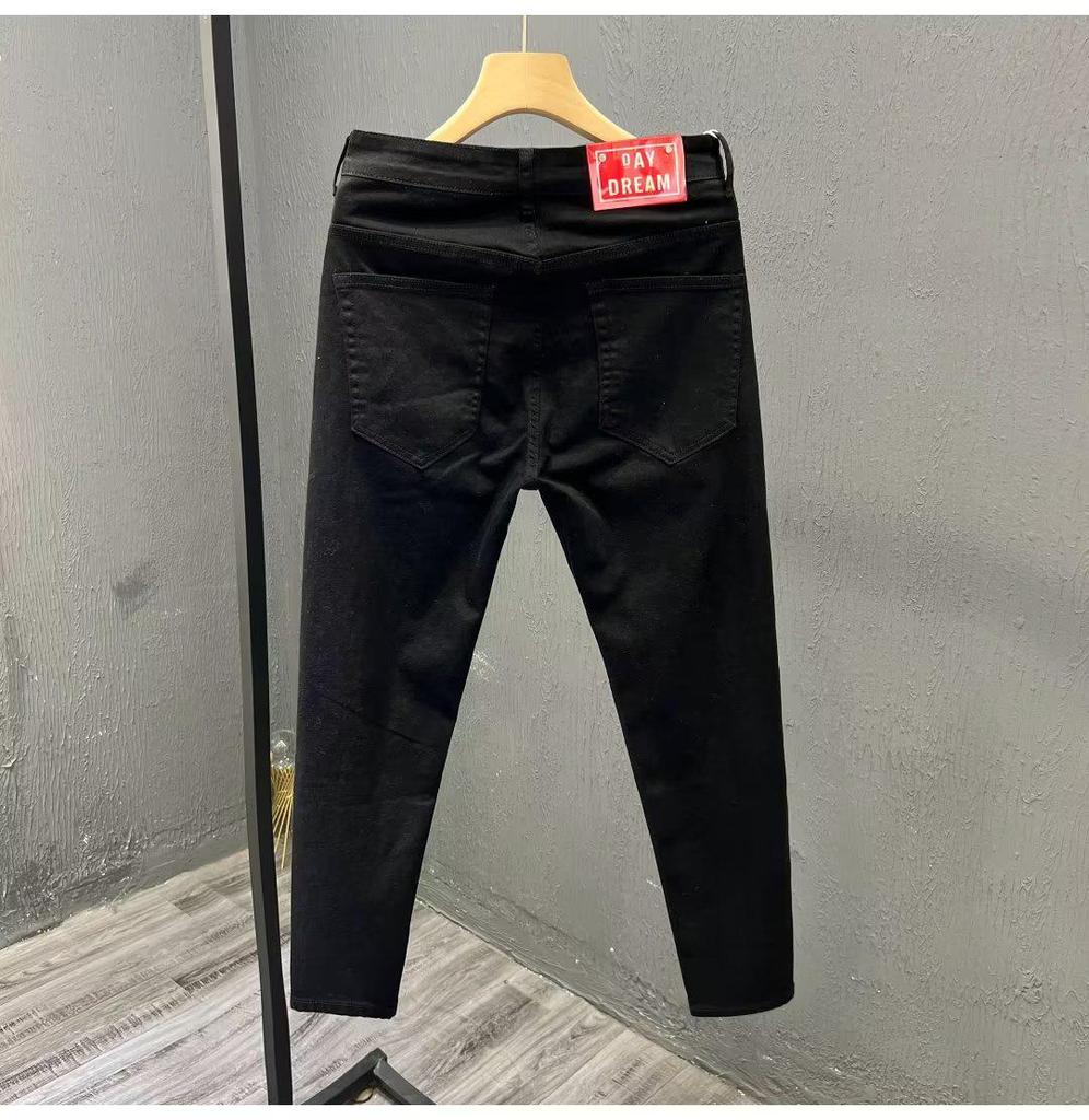 White Slim-Fit Korean Style Men's Nine-Point Casual Jeans