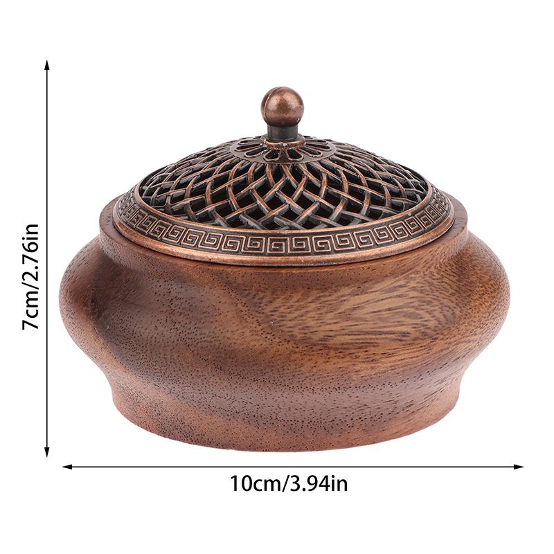 1Pcs Walnut Retro Solid Wood Round Incense Burner High-End Atmospheric Home Indoor Incense Burner Chinese Creative Ornaments