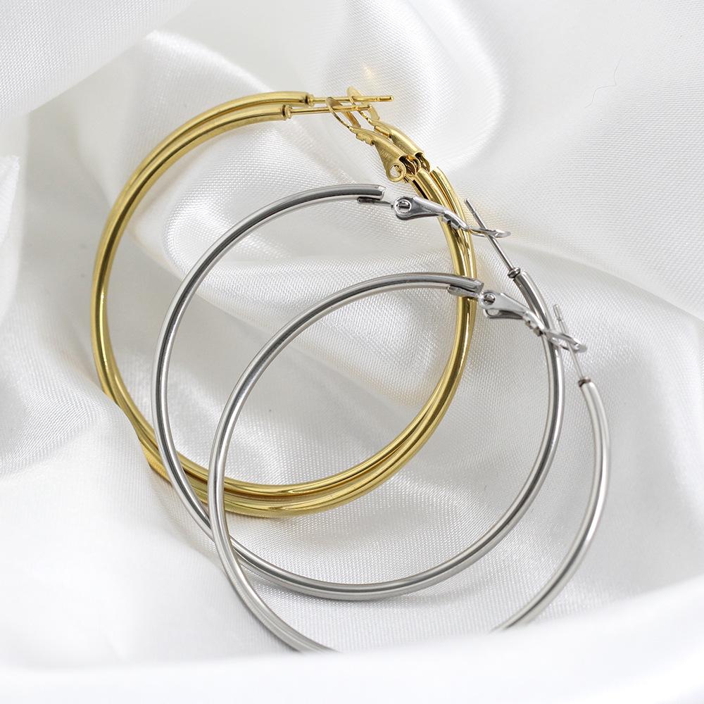 HNSP Stainless Steel Hoop Earrings For Women Ear Zircon Accessories Big Circle 40MM-50MM Ring Earring