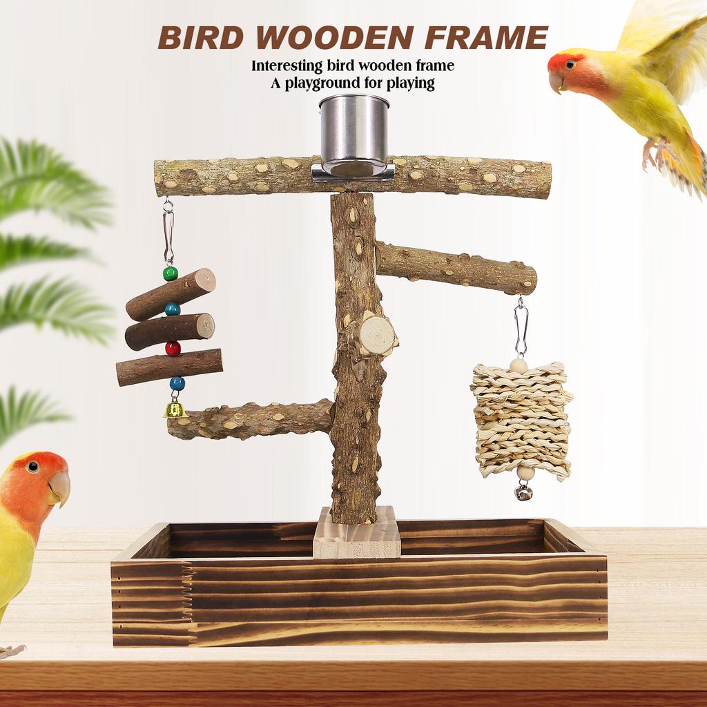 Parrot Stand Rack Solid Wood Swing Prickly Ash Feeder Water Game Platform