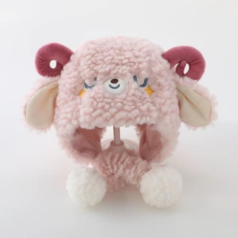 

Милая шапка-бини с овечкой, толстая, из флиса ягненка, теплая, с наушниками, шапки для девочки, уличная, ветрозащитная, плюшевая, пушистая, теплая шапка, альпинистский шарф розовый