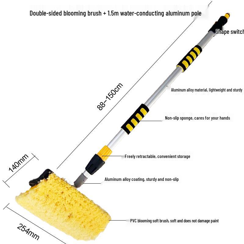 Telescopic Car Cleaning Brush with Soft Bristles, Long Handle, and Absorbent Mop Head