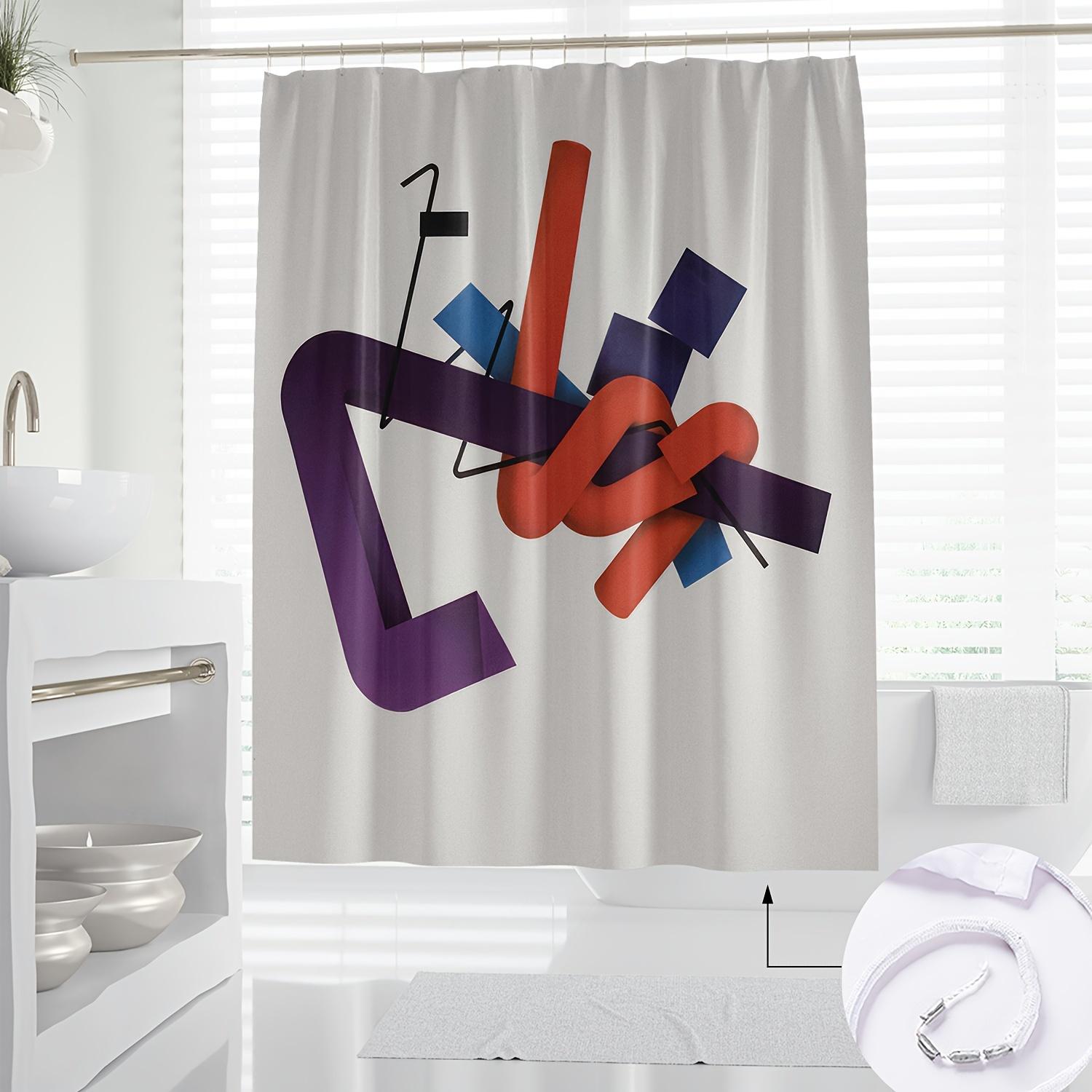 

Modern Abstract Art Shower Curtain - Minimalist Line Design In Purple, Red, Blue & Orange On Beige, Stylish Bathroom Decor W60H190(CM)-1 Pcs