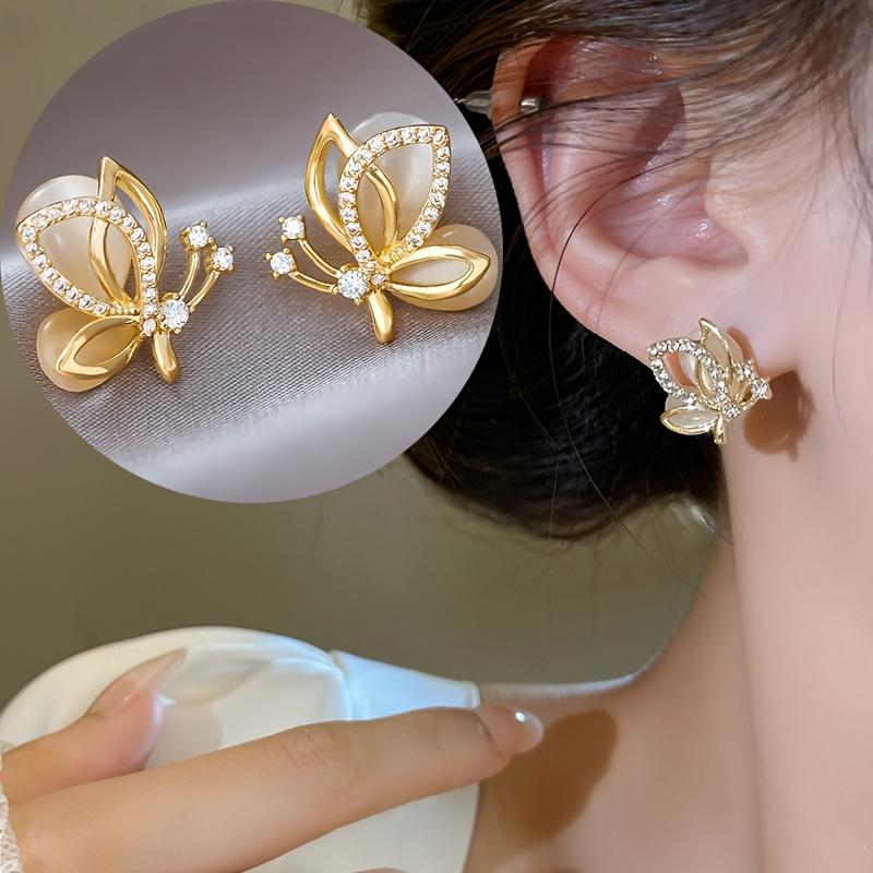 Delicate Sparkling Rhinestone Embellished Butterfly Earrings Hollow Butterfly Decorated Stud Earrings Jewelry Gift For Women