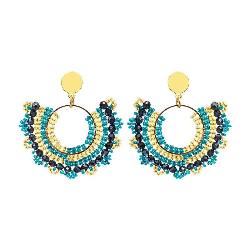 Handmade Ethnic Fan-Shaped Beaded Earrings - Unique, Light Luxury Style for Women