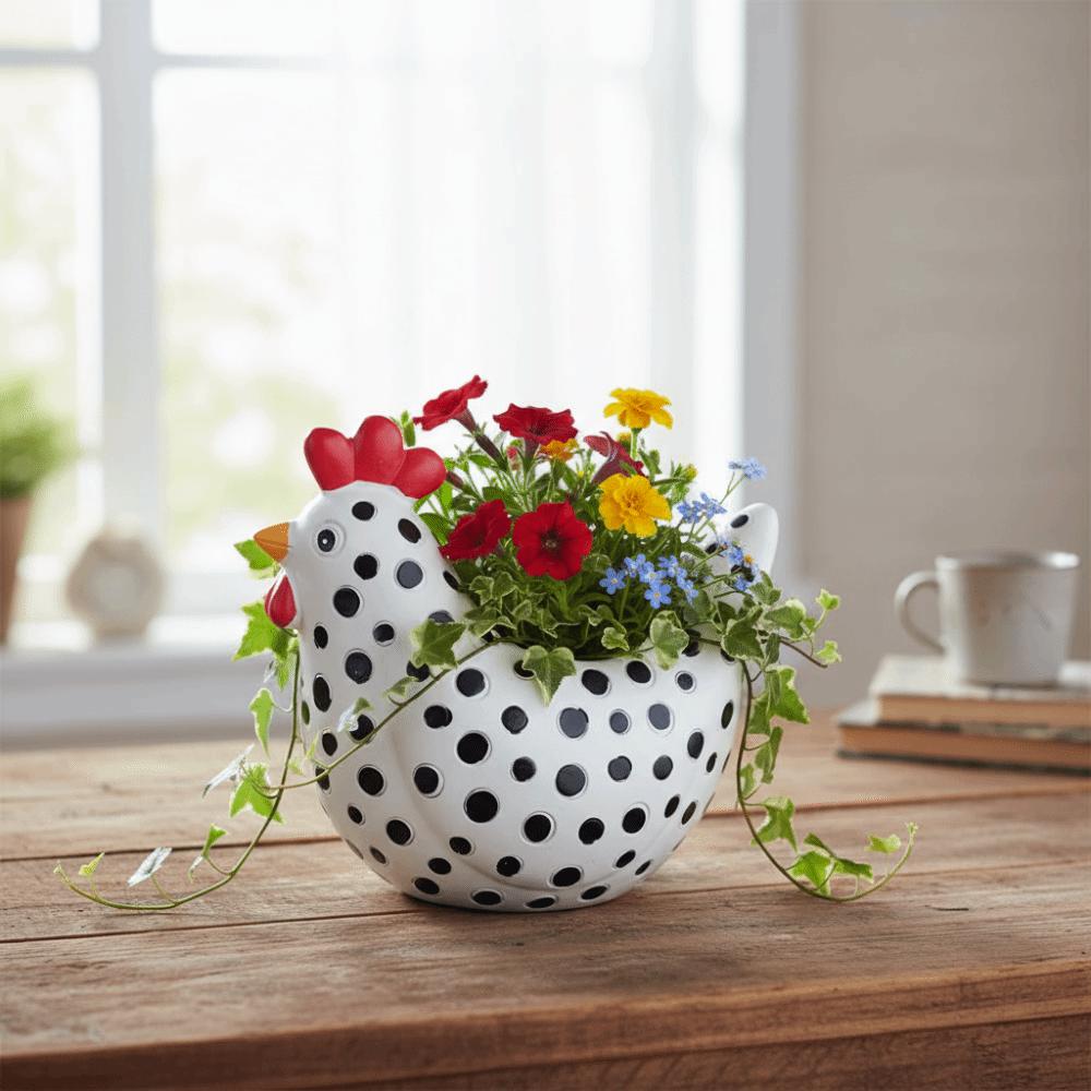Hühnerförmiger Gepunkteter Hühnerblumentopf Cartoon Harz Kleiner Pflanztopf Behälter Gartendekoration Sukkulenten-Blumentopf Garten