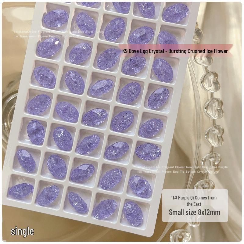 K9 Crystal Burst Rhinestone Nail Art Decorations - Light Blue, Fruit Green, Purple, Translucent White, Pointed Back Large Rhinestones.