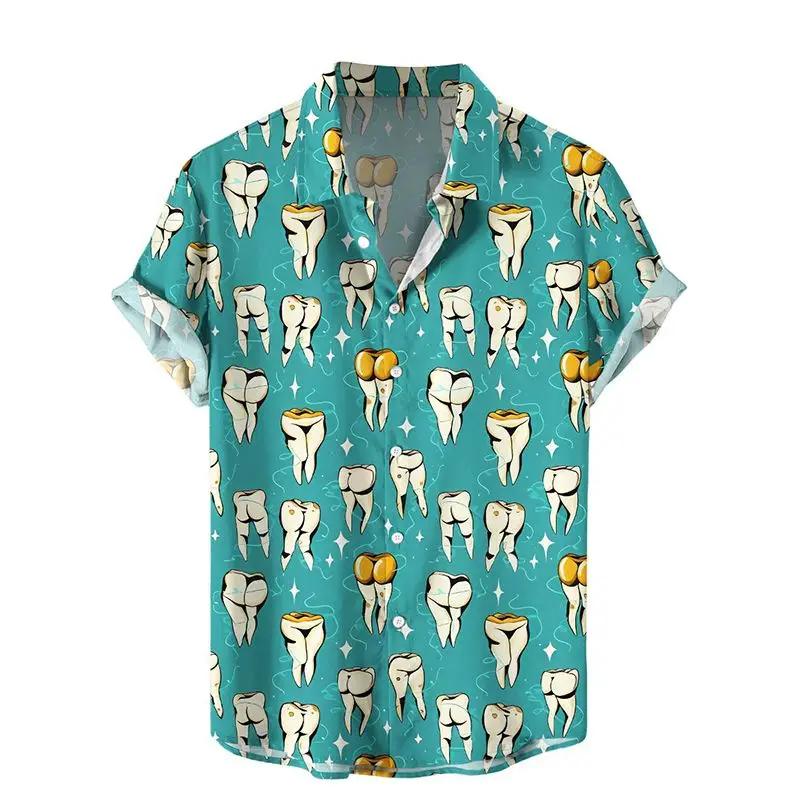 Neue Herren Kurzarmhemden Ekelhafter Pilz-Druck Herren Hawaiianische Strandmode Revers-Tops Übergröße Lässige Herrenhemden