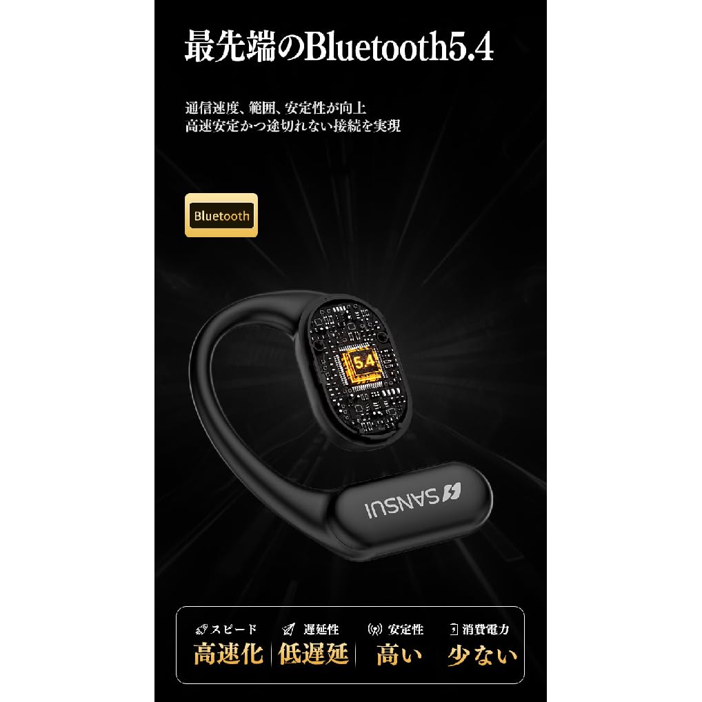 SANSUI Wireless Bluetooth Bluetooth Noise Automatic No Ear Fast Compact and Perfect for and Gaming Earphones, V5.4 Cancelling, Pairing, Blocking,