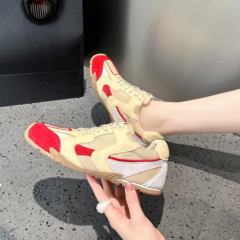 

Leather mesh women s summer new round head thick sole thin breathable comfortable casual sports shoes 40 красный