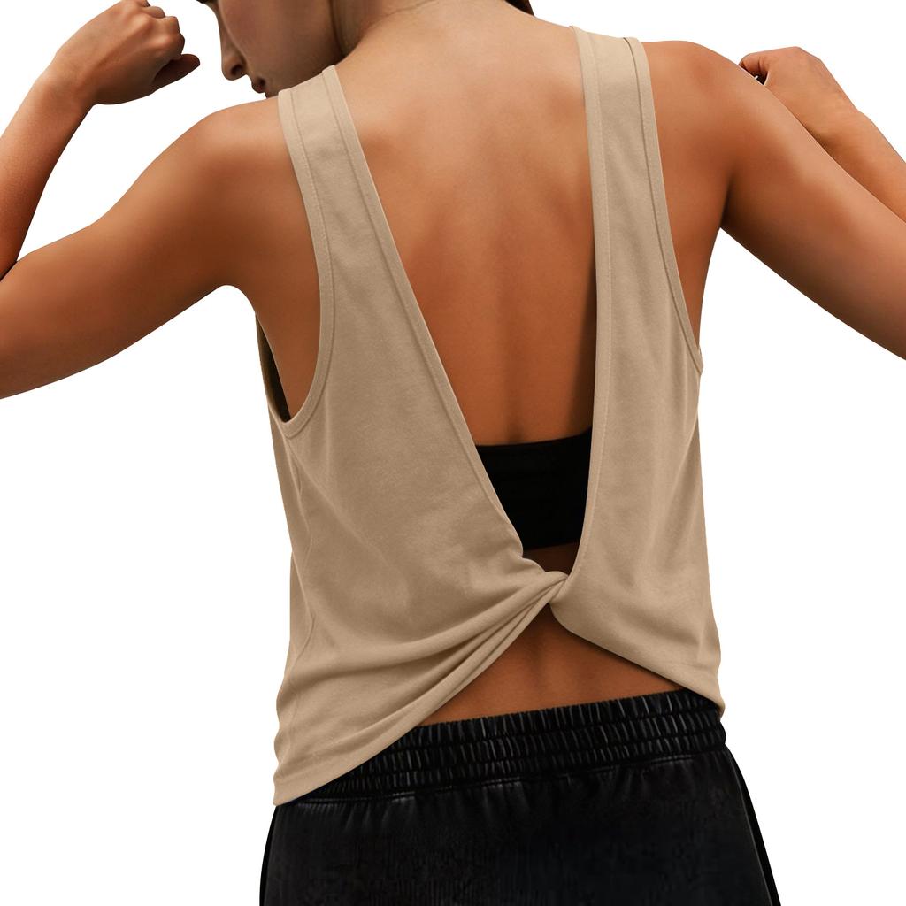 Women’s Sleeveless Open Back Tank Top Loose Fit Lightweight Athletic Yoga Workout Shirt for Gym Running Training