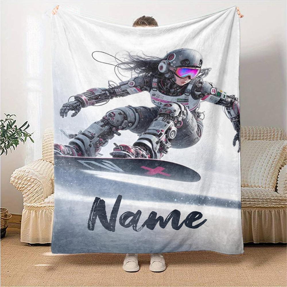 Custom Name ski Theme Printed Blanket - Perfect for Couch, Bed, Travel & Outdoor Use | Machine Washable, Cozy & Durable.