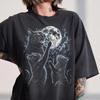 Vintage Black Cat Moon Shirt, Gothic Lightning Cats, Witchy Halloween Tee