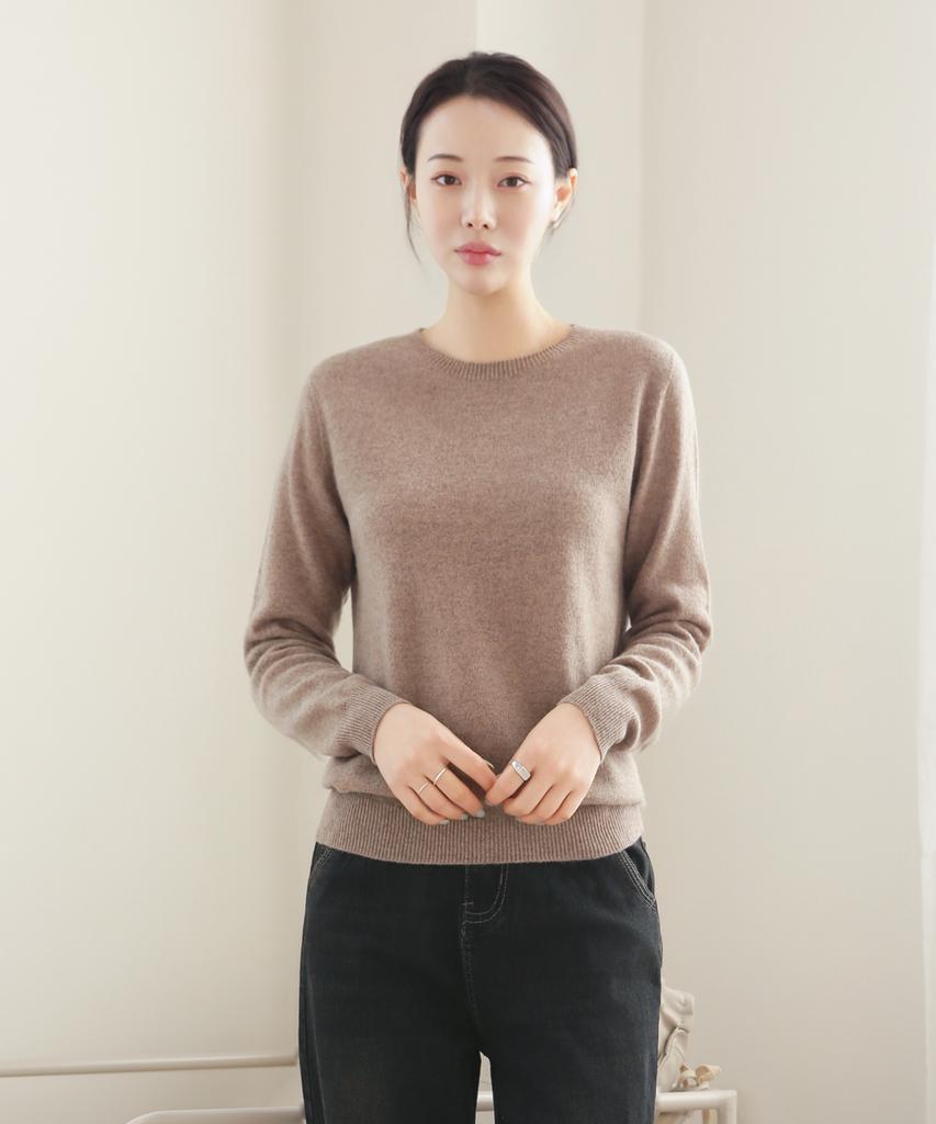 Keulleiseu 100% Wool Round Neck Knit Sweater_Light Purple