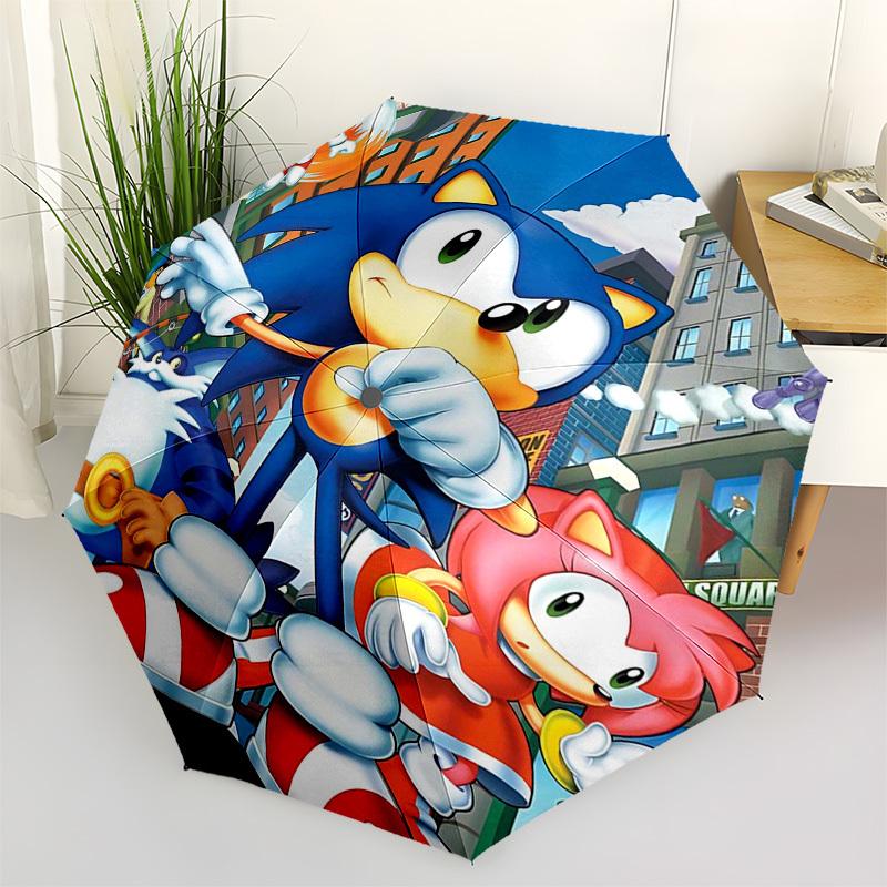 1pc Sonic the Hedgehog Automatic Folding Umbrella, Portable Tri-Fold Design, 8-Bone Iron Frame, Outdoor, Ideal Gift for Fans, Travelers, Daily Use, Su