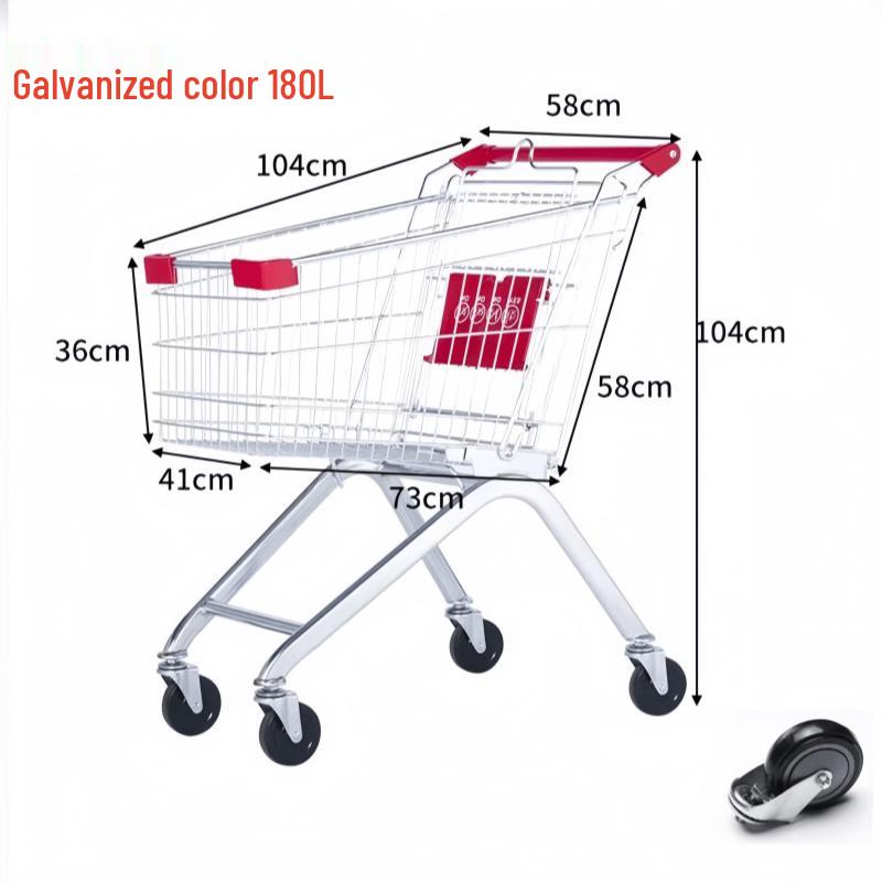 

Jundingying 180L Galvanized Shopping Cart with 5-inch PU Wheels