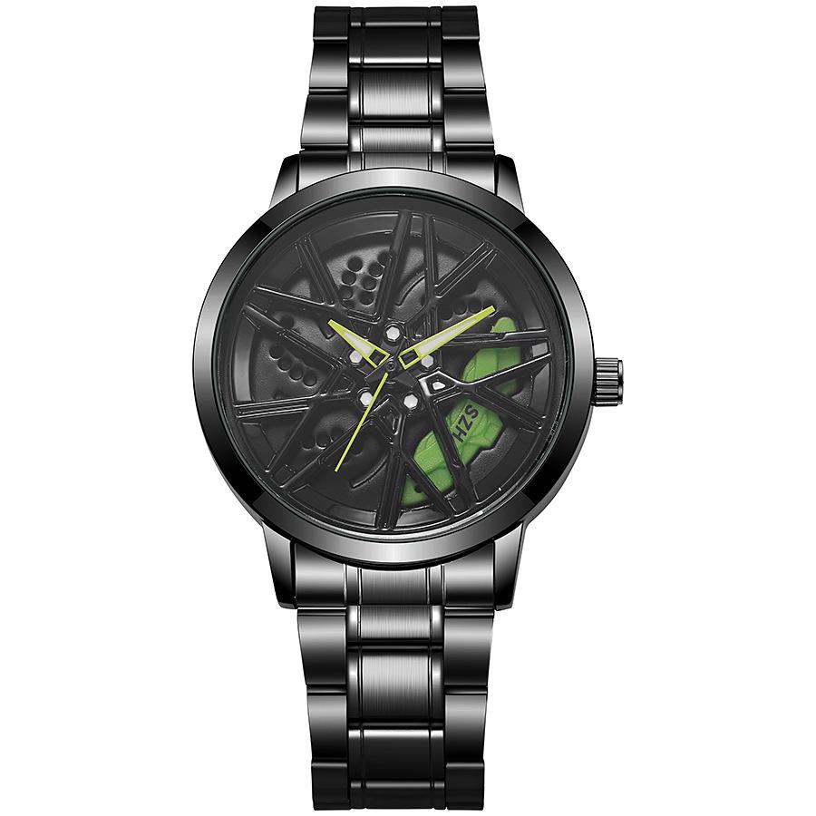 Hollow Creative Black Technology Men'S Steel Belt Watch Inner Ring Rotatable Watch Quartz Watch