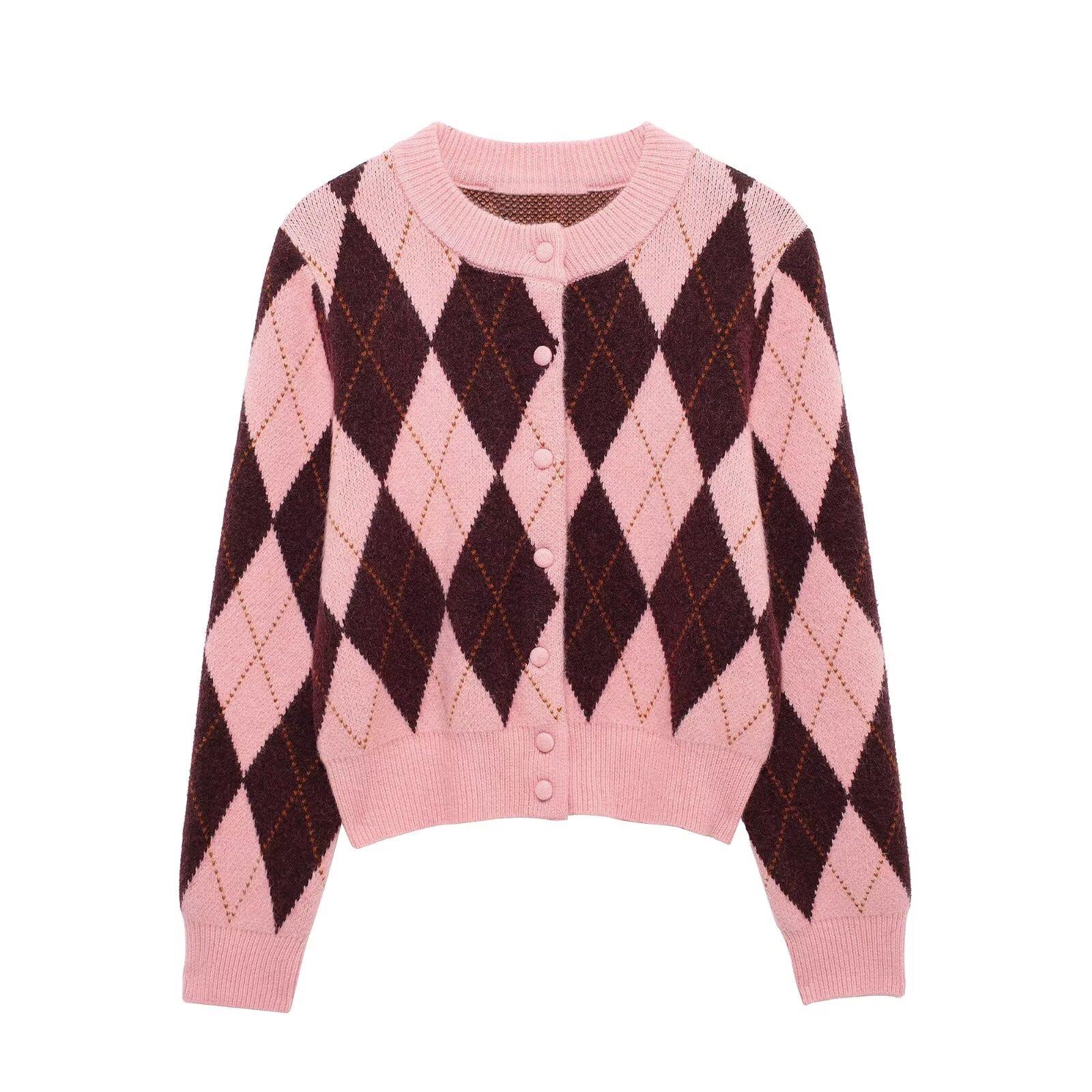 

Spring 2025 Women s Elegant Slim Short Diamond Jacquard Knit Jacket. Small