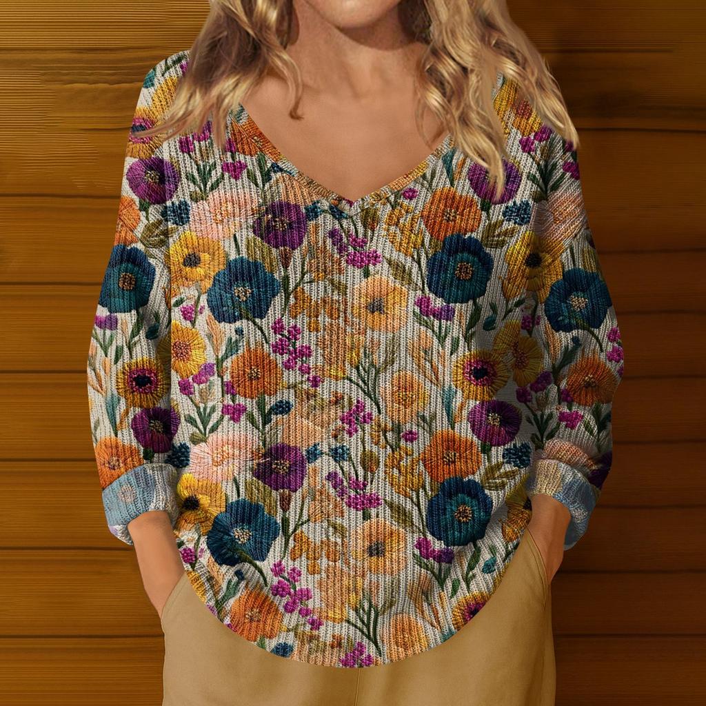 Women's Fashion V-Neck Lightweight Sweater Casual Long Sleeve Knit Pullover