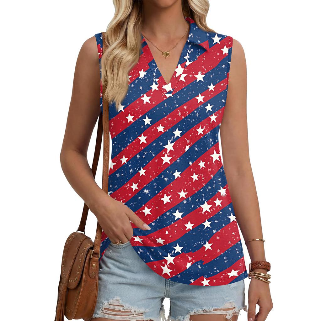 Women's Fashion Casual Lapel Sleeveless Color Shirt Women's V-Neck Up Tops