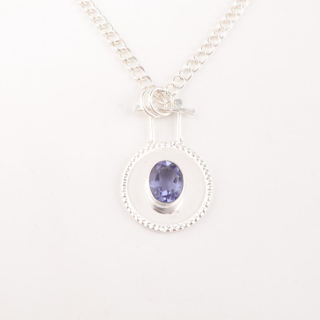 Iolite Gemstone 925 Sterling Silver Jewelry Handmade Pendant 1.4" For Wedding PP-57-6