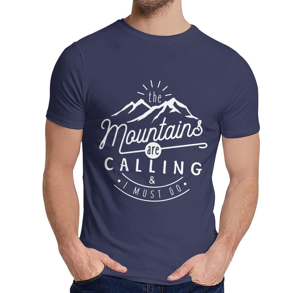 Unisex Tee Shirt The Mountains Are Calling And I Must Go Hiking Climbing Quality Cotton Casual
