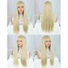 Womens Full Wig Long Straight Golden Hair With Natural Bangs Heat-Resistant Synthetic Hairpiece Daily Wear