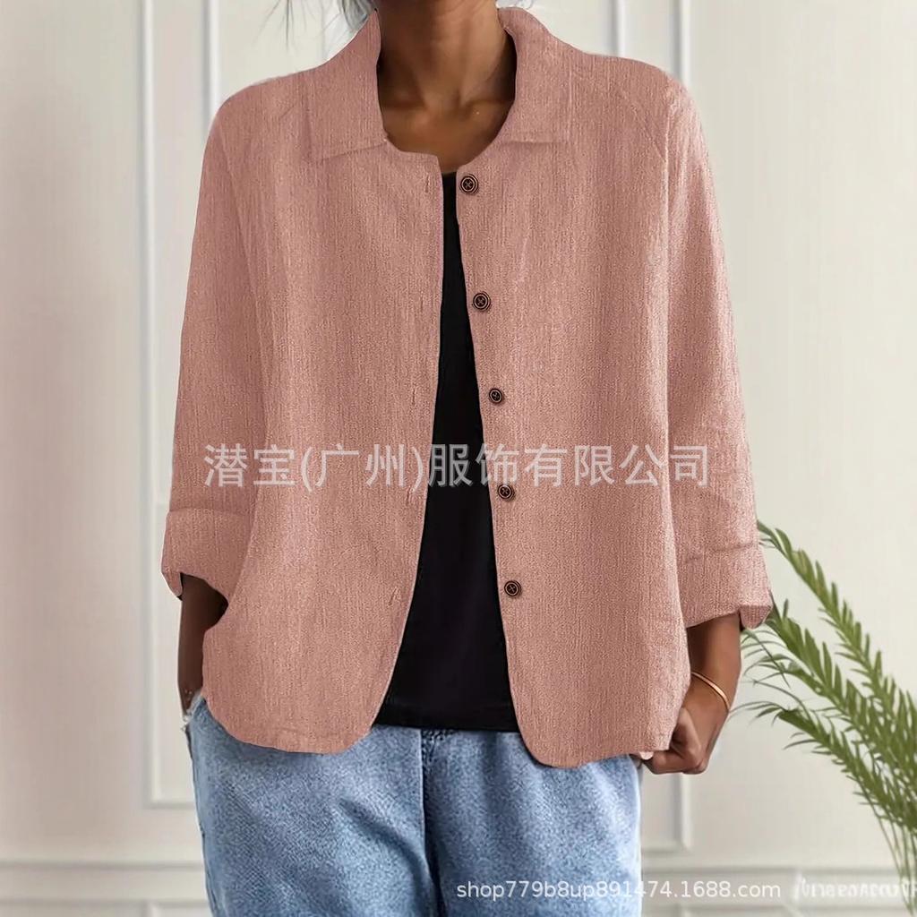 3/4 Sleeve Blazer with Red Buttons and Notched Lapel for Women