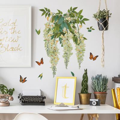 Fresh and Delicate Flower, Vine, Butterfly, Living Room and Dining Room Wall Decoration Stickers