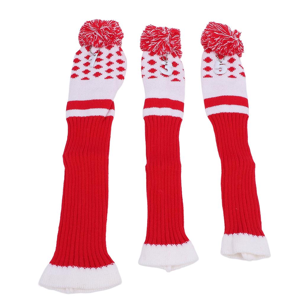3PCS Stripes Knitted Club Head Covers 3 Piece Set 1 3 5 Headcovers with Pom Pom Decoration Snug Fit Red