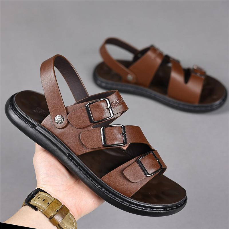 Sommer Modische Herren Gürtelschnalle Gartensandalen Atmungsaktiv Übergröße Strandschuhe Weiche Sohle Freizeit-Slipper