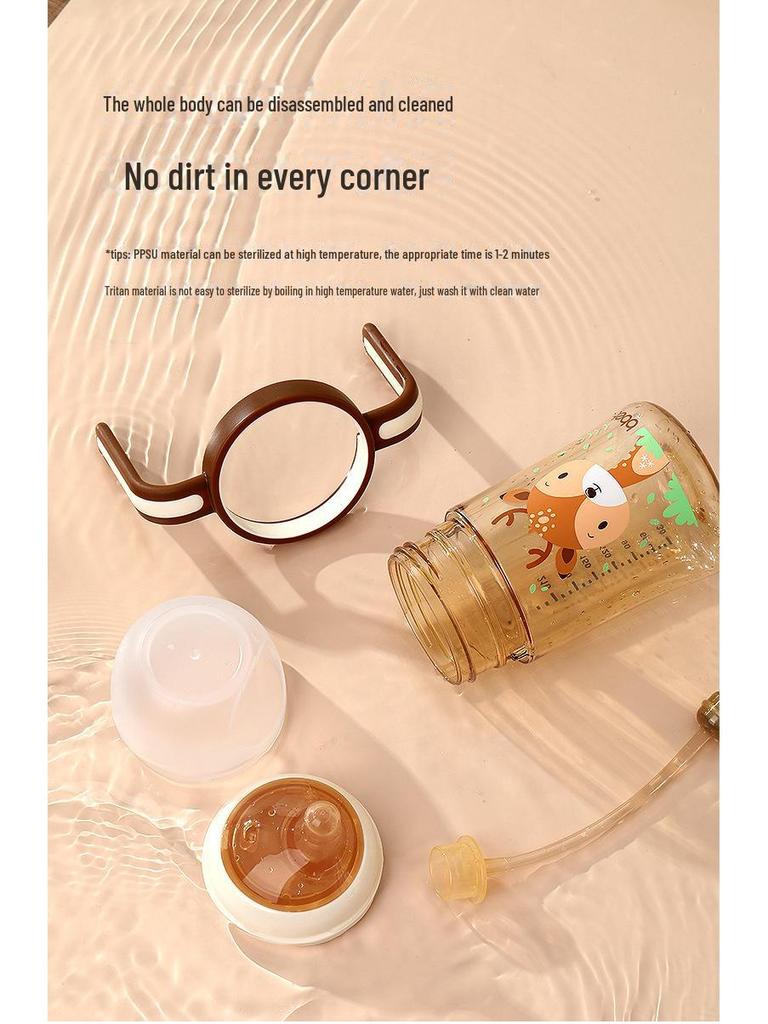Baby Elephant PPSU Straw Bottle with Handle for 1+ Year Olds - Anti-Colic Design