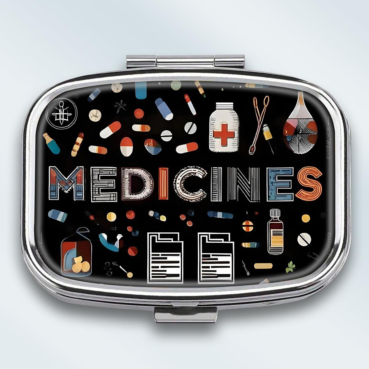 

Portable Pill Box with 2 Compartments, Mini Metal Medicine Organizer Case, Cute Printed Pill Container for Vitamins, Pills, Jewelry, Travel, Daily Use різнокольоровий