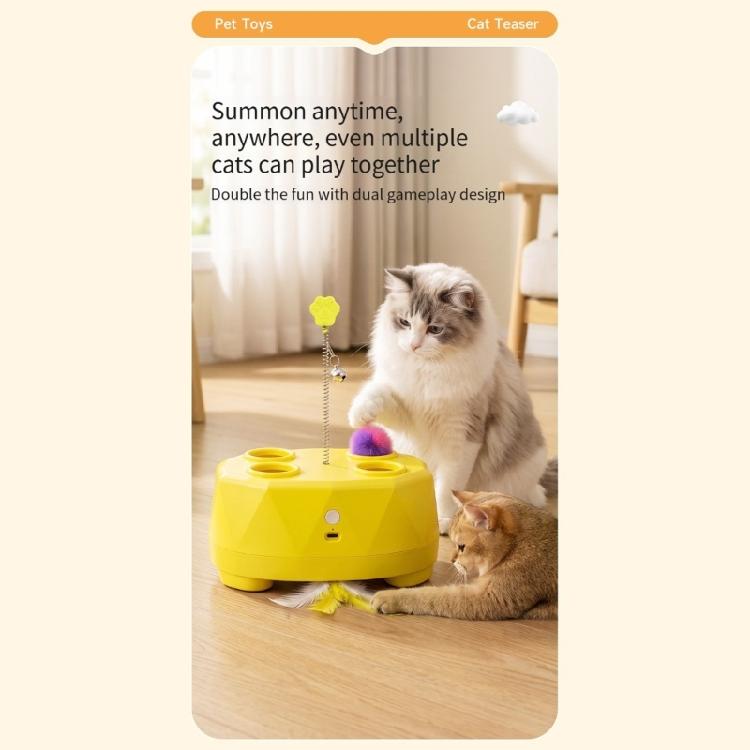 Indoor Play Device with Extending Lower Attachment, Moving Ball, Spring Attachment, and 4 Top Openings for Play