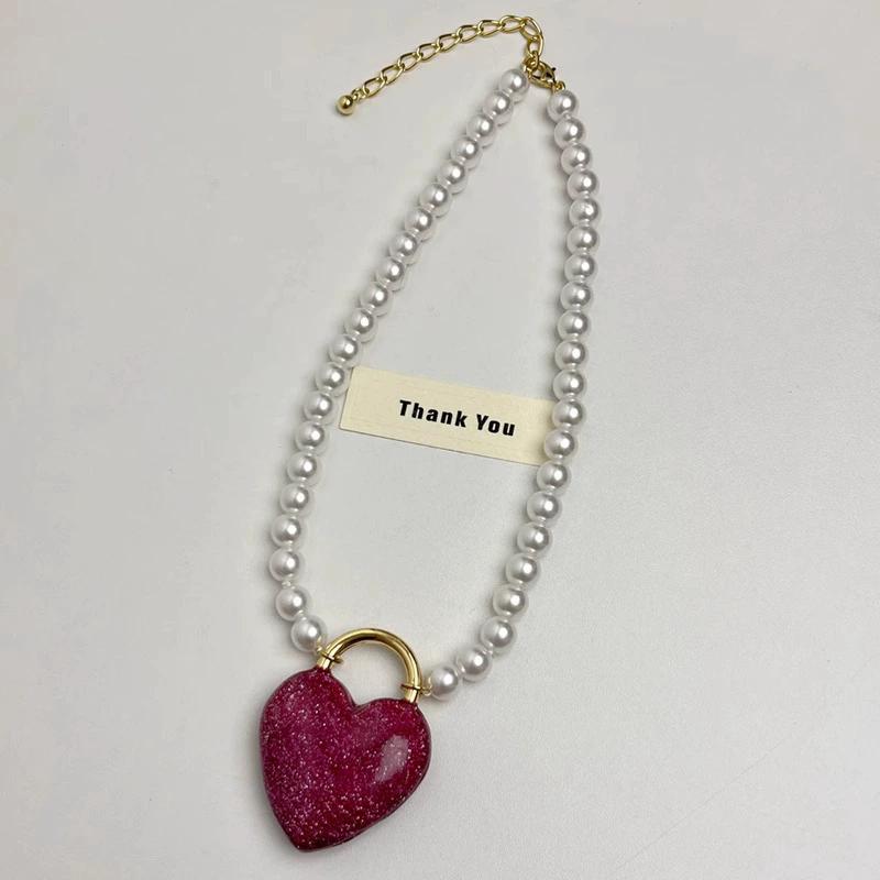 Retro Women's Sparkling Heart-Shaped Pendant Pearl Necklace 2025 New Heart-Shaped Necklaces Fashion Trendy Jewelry Accessories