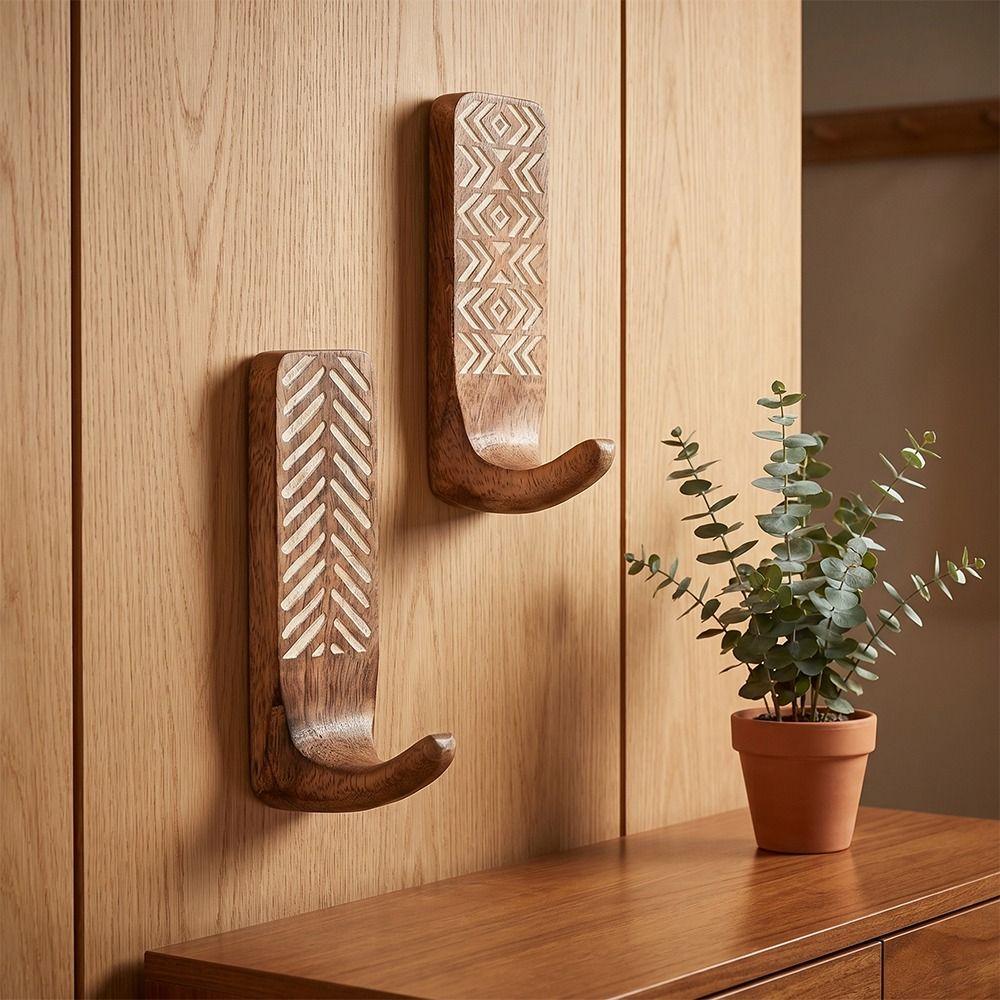 3pcs Wooden Wooden Wall Hooks Space Saving Home Organizer Heavy Duty Wall Hanging Hanger Porch
