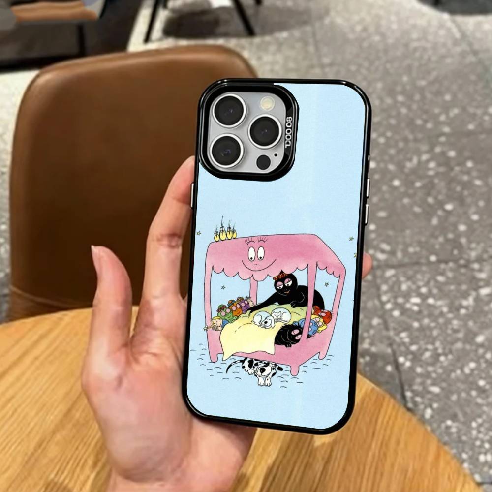 

Tiny Cute B-BarbapapaS Phone Case For iPhone17,16,15,14,13,12,11 Plus,Pro Max Colored Silver Plated Inside Cover iPhone17