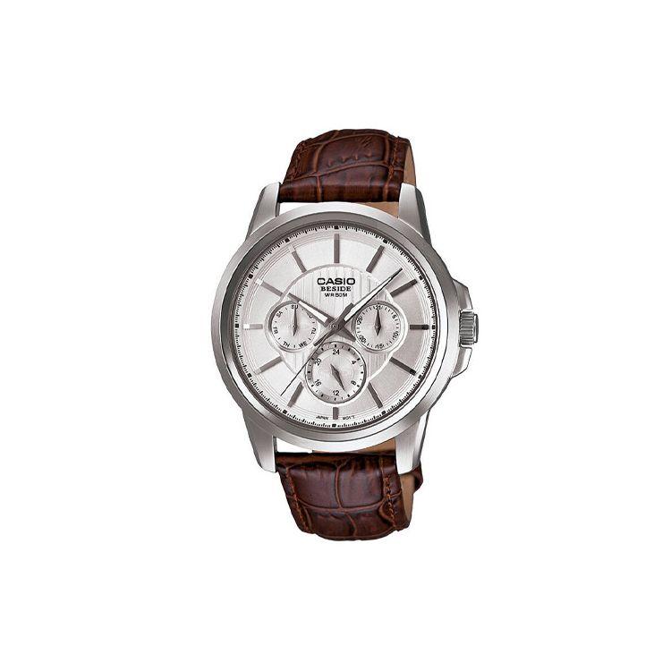 

Casio Standard Series Waterproof 50 M Quartz Movement Genuine Leather Strap Watch Men Watches Silver BEM-307L-7A Silver Dial