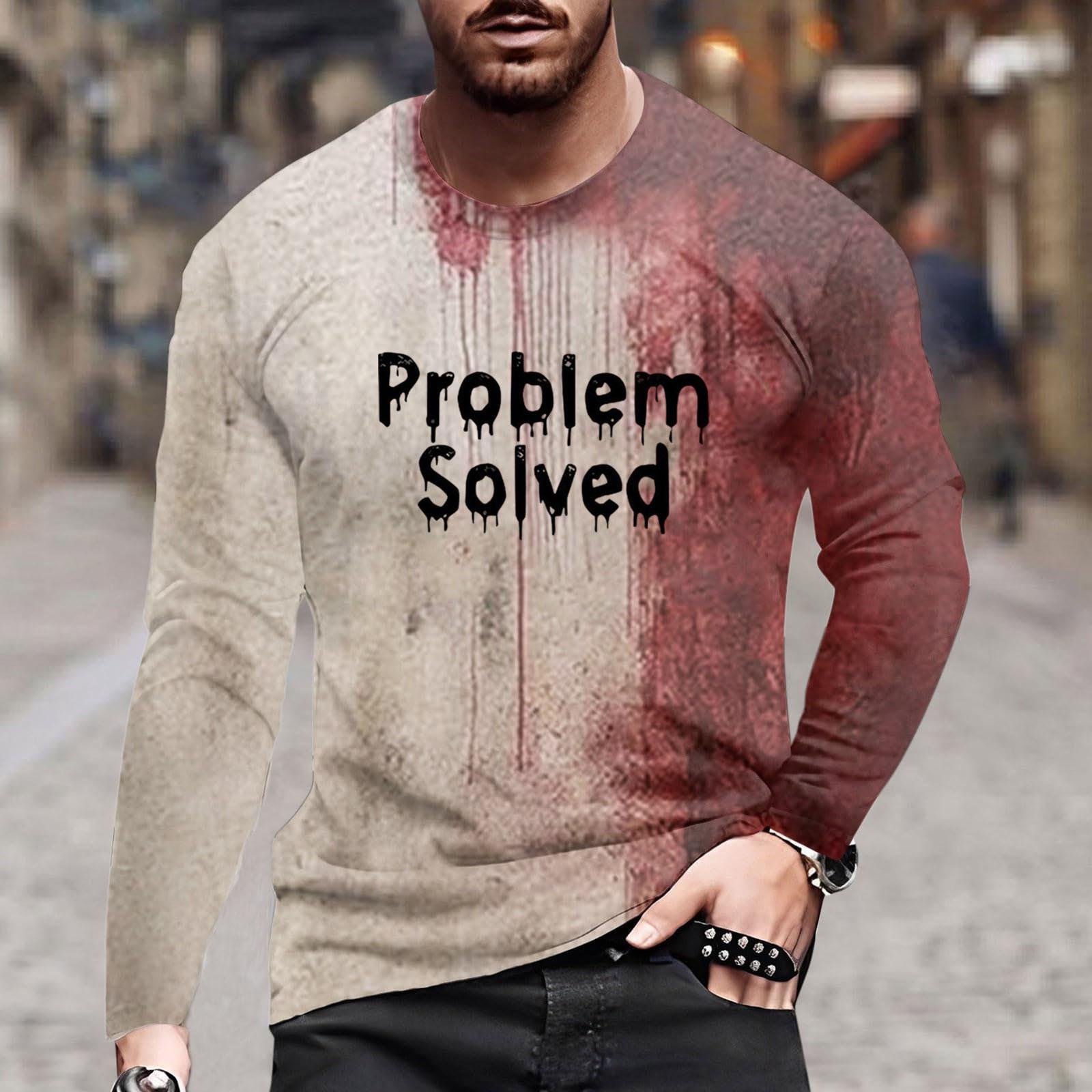 Men s Fashion Long Sleeve Round Neck Halloween Printed Casual Shirt Top S красный