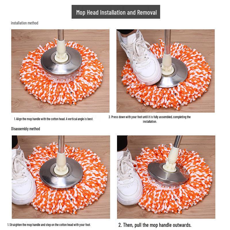Rotating Universal Round Mop with Non-Pure Cotton Head and Handle for Household Floors