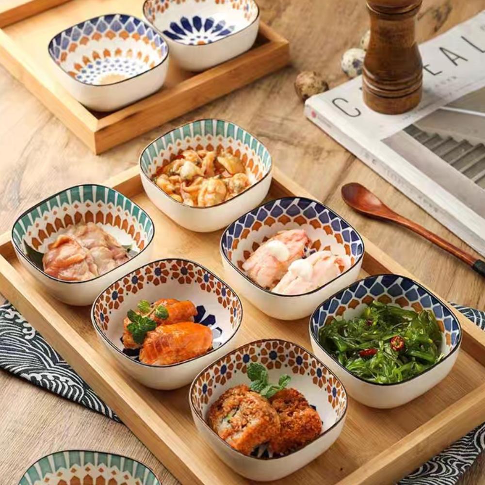 Bohemian Style Ceramic Bowl Household Sauce Bowl Small Square Bowl Boho Snack Bowl Creative Pickle Dish