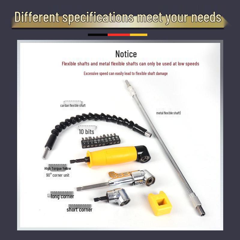 Universal Right Angle Flexible Screwdriver Attachment with Electric Drill Connection